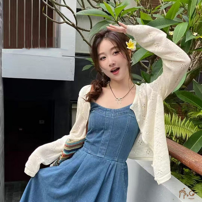 봄 여름 여성 긴팔 카디건 루즈핏 아이스 펀칭 니트 가디건 패션 자외선 차단 가디건 QXX