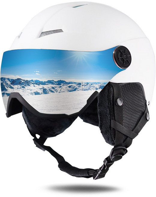 크로니 고글 일체형 스키 스노우보드 헬멧, 매트 화이트, 1개