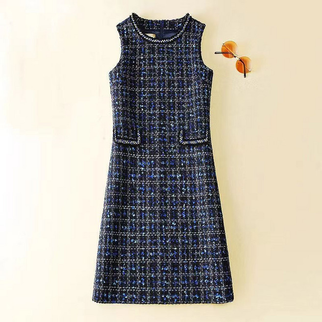 AOKADA 여성 봄 가을 슬림핏 오피스룩 하객룩 민소매 트위드 원피스