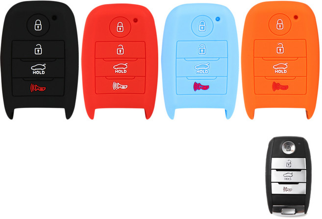 1+1 기아 신형 K3 더뉴K5 올뉴쏘울 올뉴카니발 호환 4버튼 스마트키 실리콘 케이스 VA-S15, 오렌지, 레드