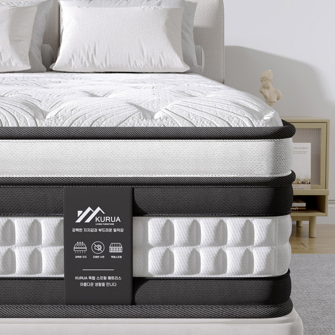 KURUA 매트리스 무음 독립스프링 침대 매트리스간편 설치, 중간, 25cm
