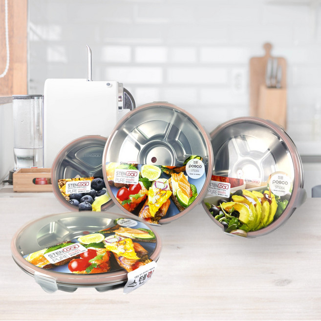 스텐락 퓨어 멀티 스텐 찬통 나눔 밀폐용기 칸칸이 원형 찬합 4호 920ml, 1개, 4호_920ml