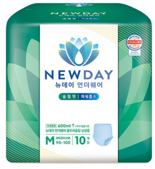 뉴데이 남성용 언더웨어 울트라슬림 성인기저귀, 중형, 10개입, 30개