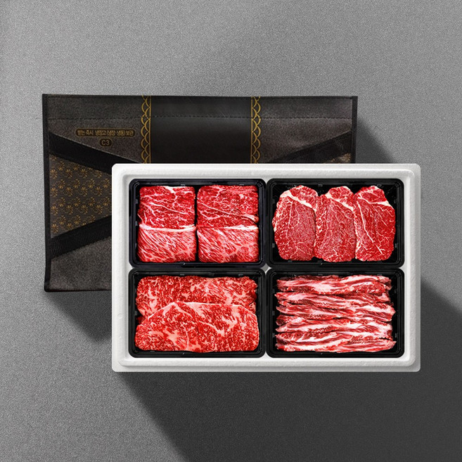 [기품맛담] 1등급 횡성한우 암소명품구이 1.6kg 선물세트1호(꽃4안4채4특4), 1박스