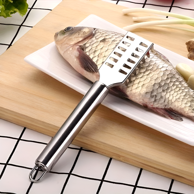 쿠코아 간편하게 생선 비늘 제거기 스테인리스 비늘치기, 1개, 실버