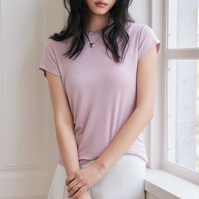 언에스온 여성 텐셀 울 라운드넥 반팔 티셔츠