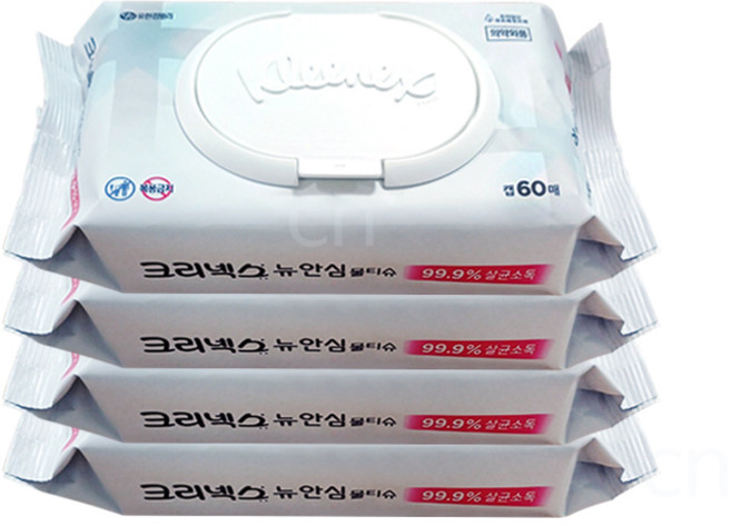 크리넥스 안심 물티슈 캡 60매, 4.64g, 4개