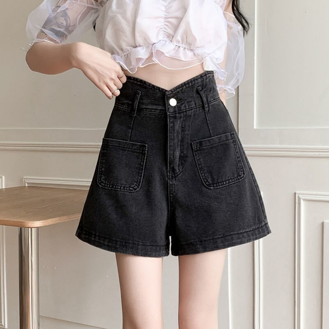 모몰라티 여성용 불규칙 빅사이즈 여름 4부 하이웨스트 진 청반바지