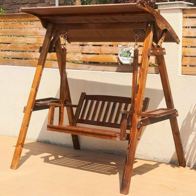 야외 흔들 그네 벤치 리조트 팬션 마당 정원 스윙 원목 공중 의자, 612C 커피 패브릭 캐노피 그네