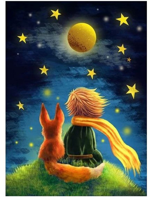 보석십자수 다이아몬드페인팅 구슬십자수 큐빅비즈 어린 왕자 5D 풀 라운드 다이아몬드 페인팅 키트 만화 및 여우 DIY 드릴 모자이크 자수 크로스 스티치 선물, round 40X50CM, 1개