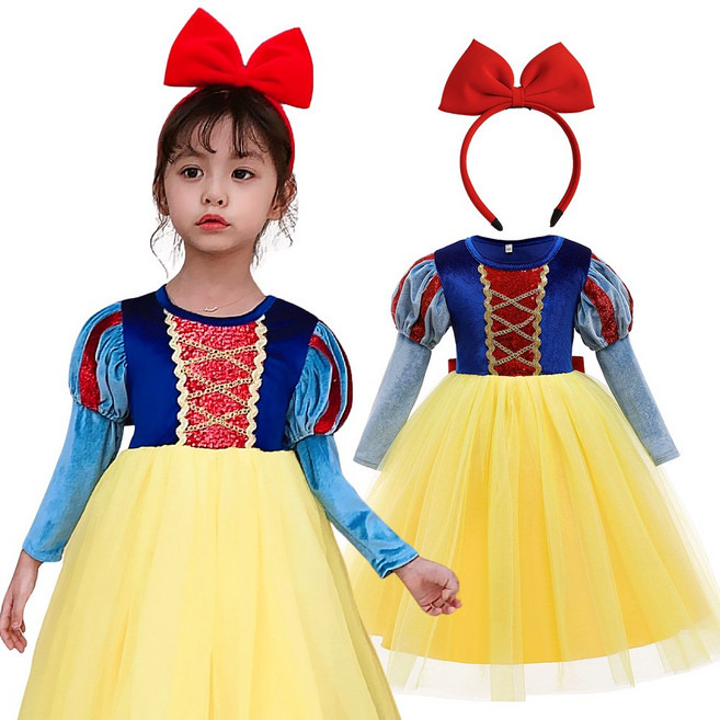 클로이샵 겨울 스팽글 백설공주 드레스 공주 드레스 + 머리띠 세트