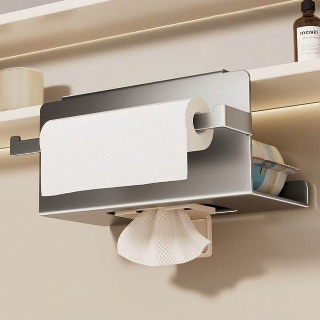 이지리빙 무타공 키친타올걸이 겸용 티슈케이스, 그레이, 1개