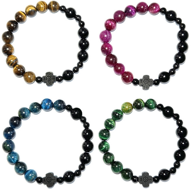 지홍 천연 컬러 호안석 묵주 팔찌 행운 재물운 염주 남녀공용