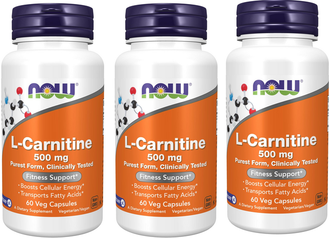 NOW Foods 左旋肉鹼500mg素食膠囊, 60顆, 3罐