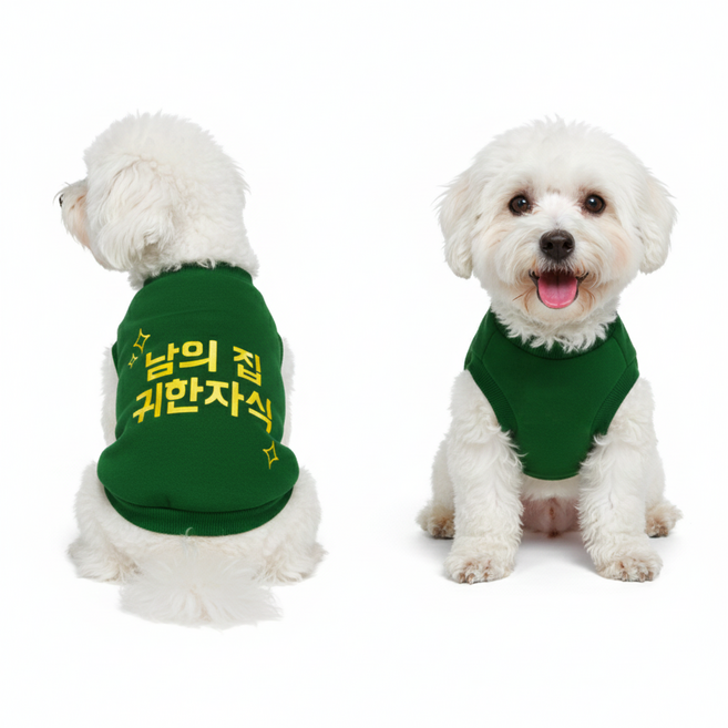 사노샵 남의집귀한자식 민소매 기모 데일리 맨투맨 티셔츠 강아지옷 대형견옷, 1개, 그린
