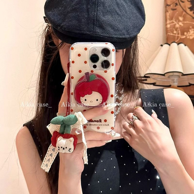 티류으스 캐릭터 레드 체리 키티 맥세이프 그립톡 아이폰 13Pro케이스 거치대12mini/13mini/14/15/16시리즈 호환 케이스