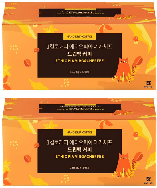 1킬로커피 에티오피아 예가체프 드립백 커피, 8g, 36개입, 2개
