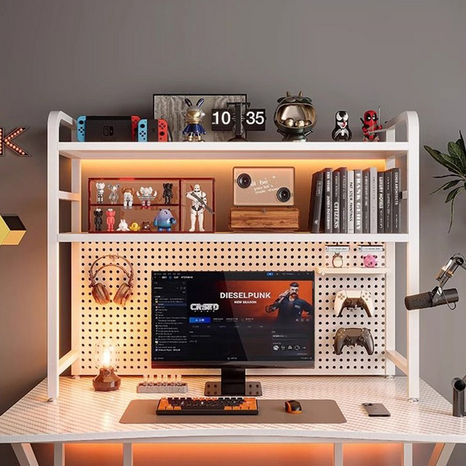 SeekFun 책상 선반 타공판 컴퓨터 테이블 정리 책상위 벽걸이 책장 와이드 스탠드 정리대, 화이트/White, 2단