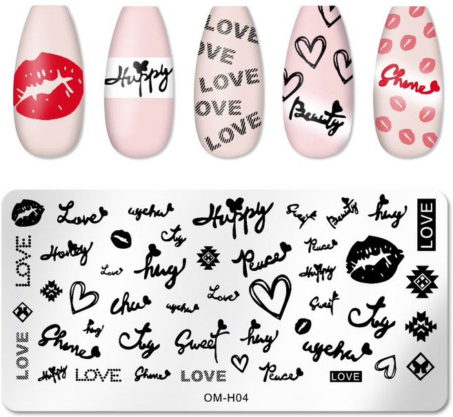 스탬프네일 스탬핑 네일플레이트 도장 네일아트판 꾹꾹이 체크 플라워 하트 레터링, 1개, 네일플레이트B타입
