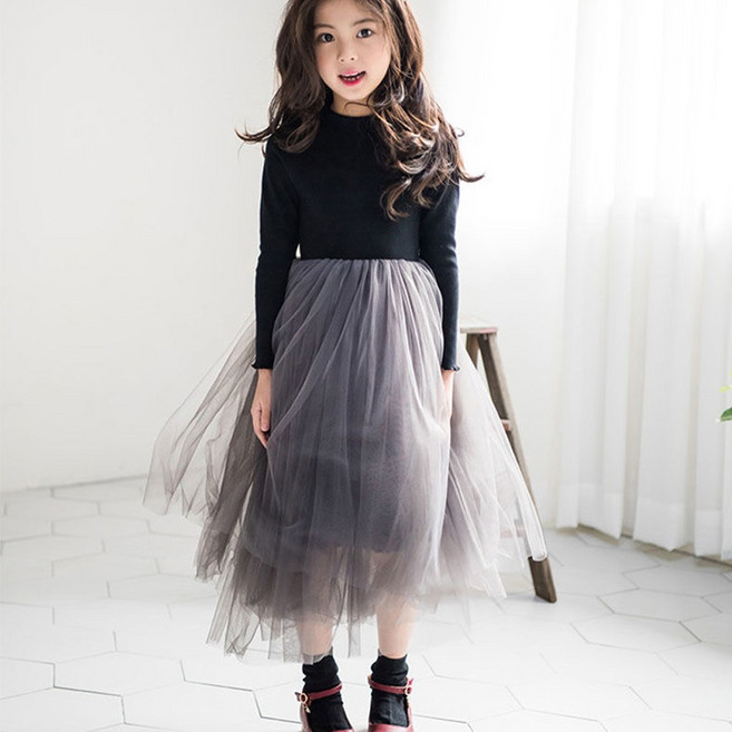 UPPERCUT 주니어 여아 블랙 콤비 튜튜 원피스 아동 샤스커트 롱원피스