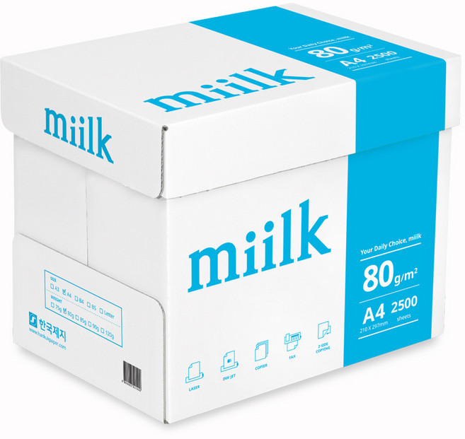 miilk 한국제지 복사용지 80g, A4, 2500매