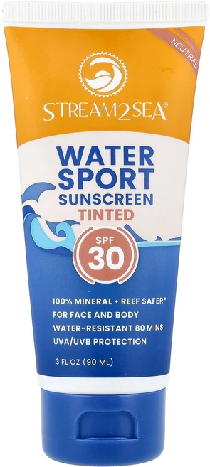 Stream2Sea 수상 스포츠 자외선 차단제 틴티드 SPF 30 뉴트럴 90ml(3fl oz) Stream2Sea (스트림투씨), Stream2Sea, 수상 스포츠 자외선 차단제, 틴티, 90ml - 쿠팡