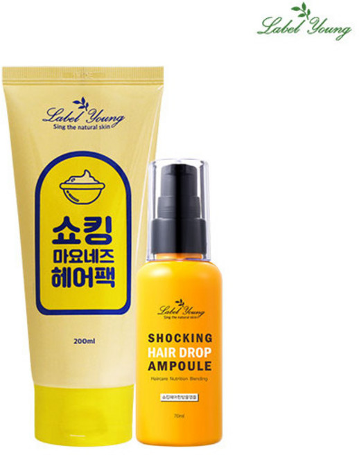 [라벨영] 쇼킹마요네즈헤어팩1개+쇼킹한방울앰플1개 /건조/푸석/극손상/트리트먼트/영양케어, 1개, 200ml