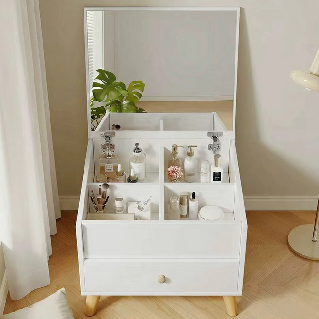 좌식 화장대 다용도 수납 화장대 거울 화장대 미니 화장대 소형 화장대, 흰색