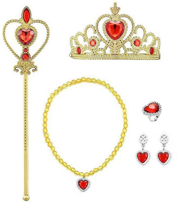 [청춘교복] 공주 생일 파티 용품 5종세트 축하 브라이덜샤워 연말 선물 소품 프린세스 코스튬 주얼리 왕관 요술봉 목걸이 액세사리, 1개, 레드