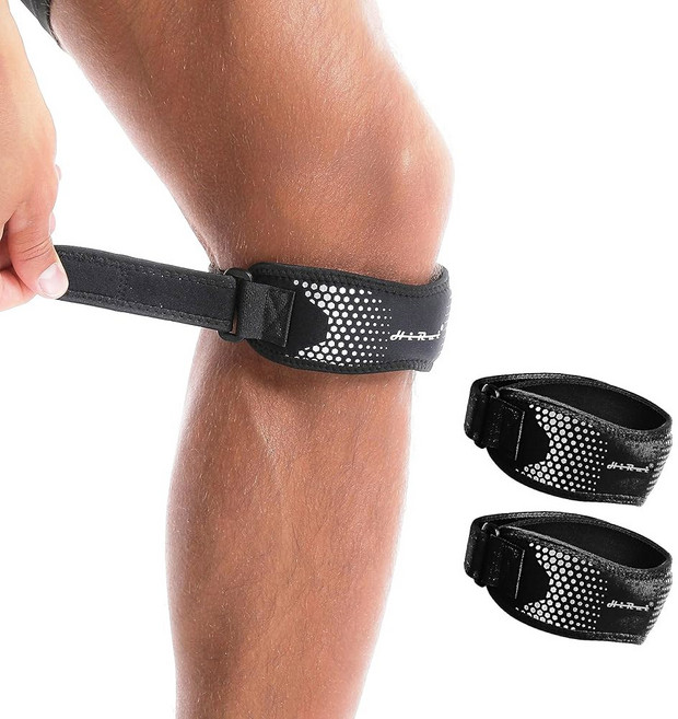 하이루이 2팩 슬개골 힘줄 무릎 스트랩 보호대 지지대 달리기 테니스 점프 관절염 힘줄염 조절 가능 회색