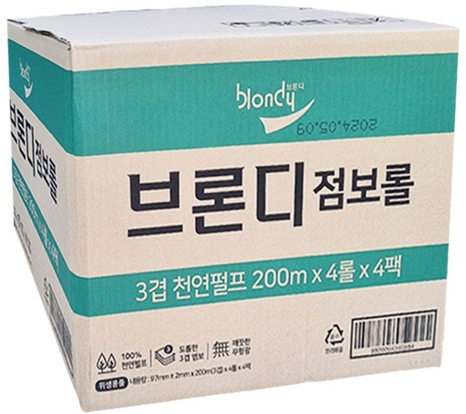 브론디 3겹 데코 천연펄프 점보롤, 200m, 1개, 16개입
