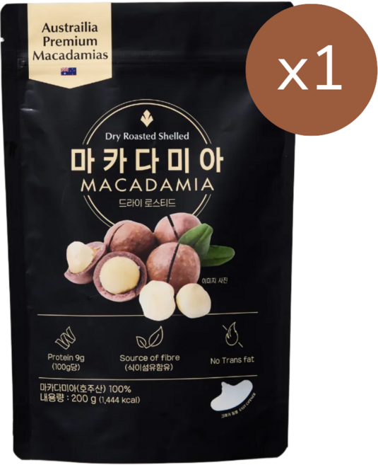 [프리미엄 블랙라인] 호주산 까먹는 통 마카다미아 알이 큰 드라이 로스티드, 1개, 200g