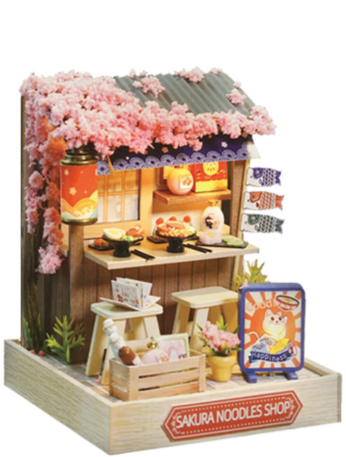 DIY 미니어처 하우스 만들기 키트, 1세트, 56. 벚꽃 국수집