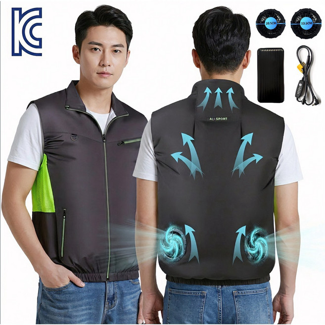 에어 쿨조끼 선풍기 조끼+20000mAh 보조 배터리 얼음조끼 남녀공용 낚시 등산 현장작업