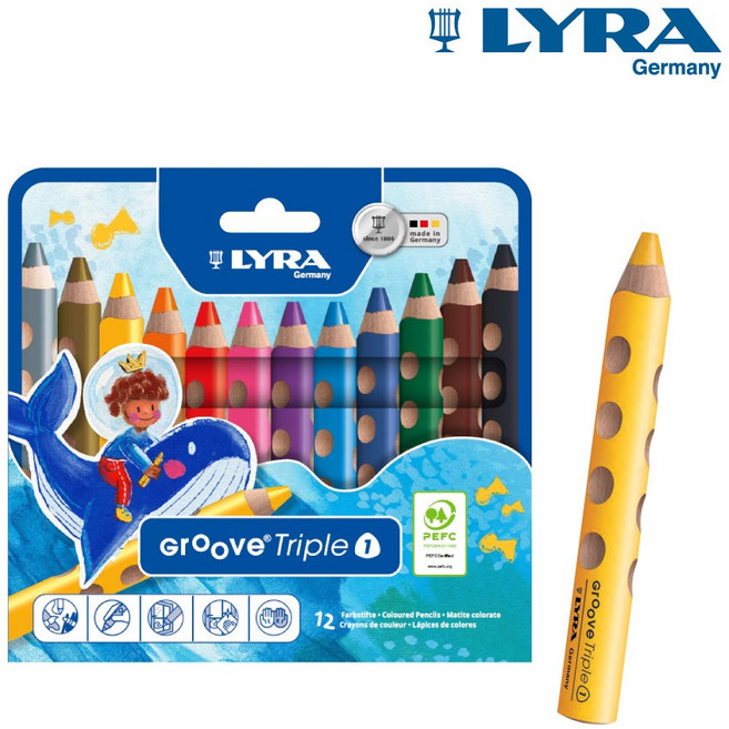 LYRA GROOVE 胖胖三角洞洞蠟筆(12色), 1個