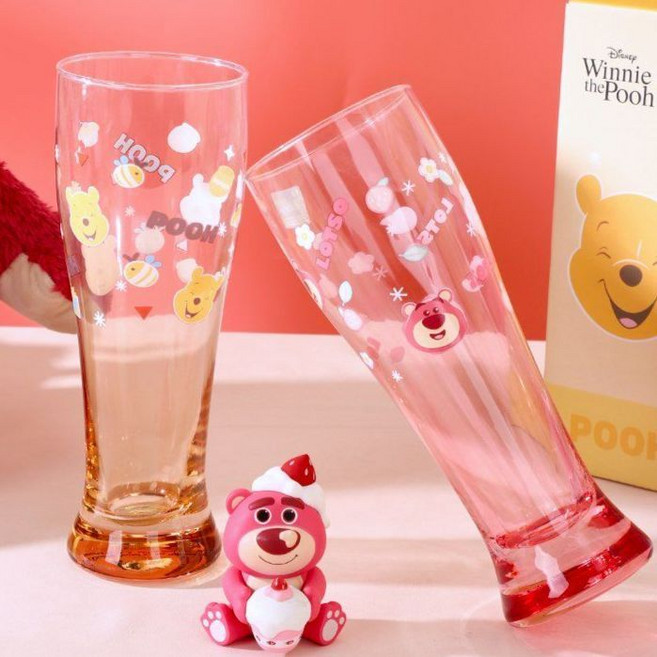 디즈니 랏소베어 곰돌이 푸 유리컵 캐릭터 맥주잔 물컵 유리잔 홈카페 맥주컵 유리 물잔, 1개