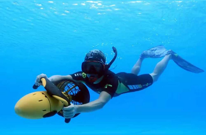 수중스쿠터 스노쿨링 스쿠버블루 워터 부스터 프로펠러 물놀이 추진기 모터 고성능, 300W 유선 주기 (납산 배터리)