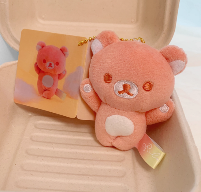 리락쿠마 비온뒤맑음 시리즈 인형 키링 컬러 곰돌이 키링, 1개, 빨강
