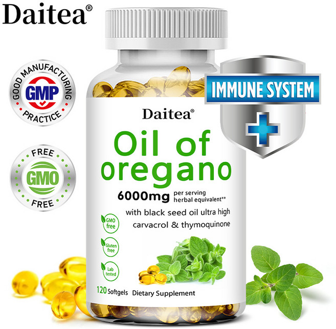 60/120 캡스 오레가노 오일 프리미엄 포뮬러 6000mg 유기농 추출물 면역 지원, 1개, 60회분