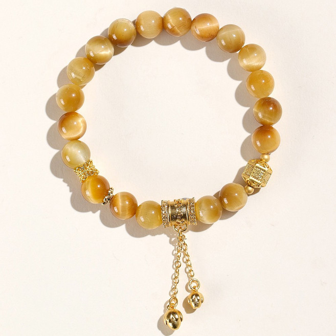 오누이디스플레이 육자진언 호안석 타이거아이 금장식 천연 원석 팔찌