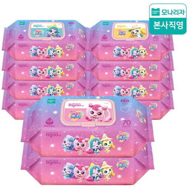 모나리자 슈팅스타 캐치 티니핑 비쥬 물티슈 70매 10개 유아용 데이데이비쥬