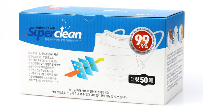 3Q 슈퍼클린 KF94 1P 미세먼지 방역 덴탈형 마스크 50매 대형, 3Q 슈퍼클린 KF94 1P(50매)-대