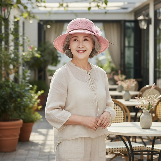 나들이 모자 엄마 할머니 중년 여성 바캉스 벙거지 산책 어머니 시니어 버킷햇 70대 80대