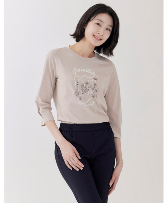 지센/ 가성비 좋은 여성 면실켓 원포인트 라운드 7부 티셔츠 LCTSP323 색상3