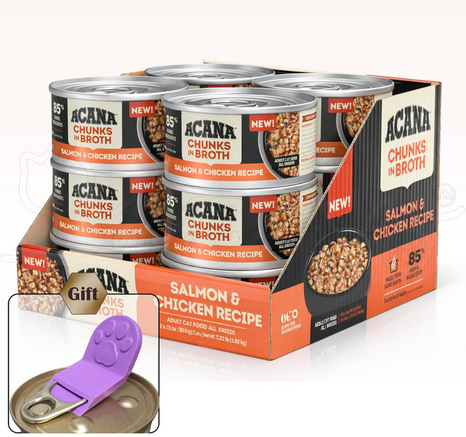 아카나 주식캔 습식사료 청크 뼈육수 어덜트 + 발바닥캔따개 1개 증정, 85g, 12개, 닭+연어