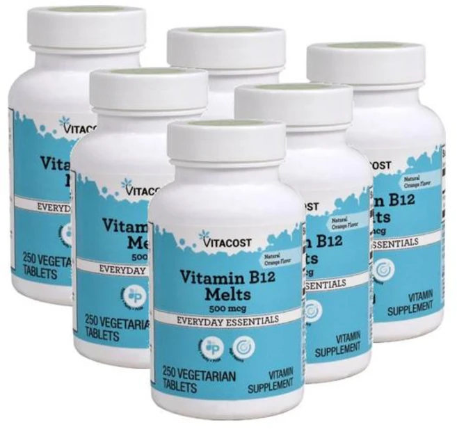 비타코스트 비타민B12 500mcg 멜트 녹여먹는 오렌지맛 타블렛 Vitacost Vitamin B-12 Melts, 6개, 250정 - 쿠팡