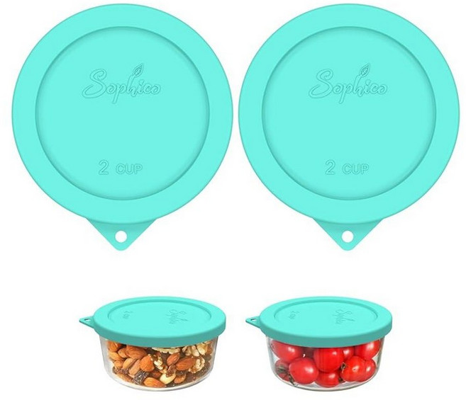 Sophico Anchor Hocking 및 Pyrex 7200피스 유리 그릇용 2컵 원형 실리콘 보관 커버 뚜껑 교체용(용기 미포함) | 네이비 블루 2팩 |, 민트-2팩