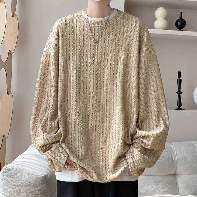 COSYEVNO 봄가을 남성 맨투 라운드넥 맨티 루즈핏 캐주얼 날염 순색의 긴소매 상의