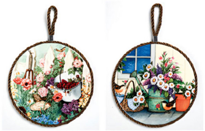 지니홀딩스 1+1 플라워 도자기 냄비받침 엔티크 티코스터 주방 인테리어 소품, 2개, 랜덤