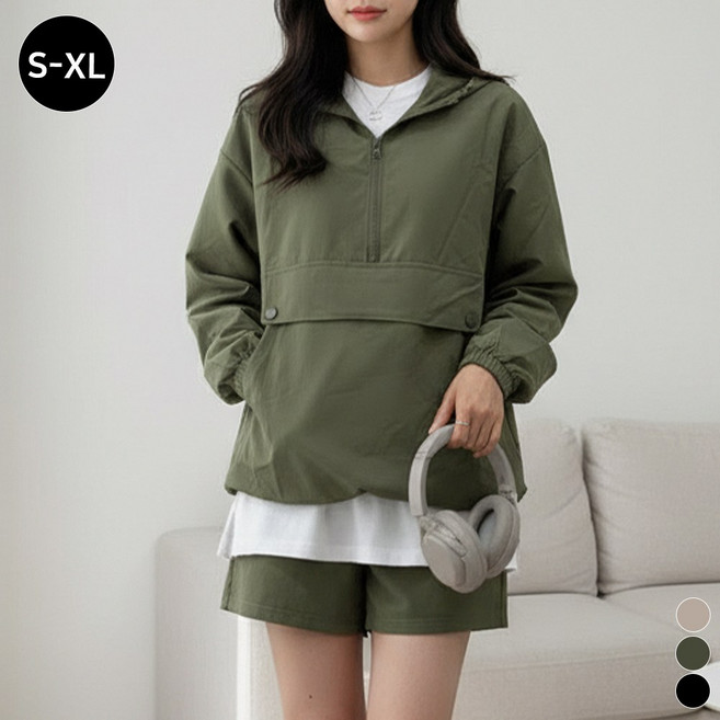 끌로이 남녀공용 아노락 후드반집업세트 반바지 밴딩팬츠 트레이닝복세트